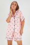 Black Hearts Short Sleeve Women's Shorts Pajama Suit - 8