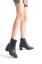 Pointed Toe Leather Look Skin Black Front Metal Detail Zippered Short Simple Classic Boots Bootie - 5