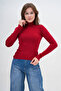 Knitwear Fabric Turtleneck Long Sleeve Red Basic Blouse 0112 - 4