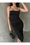 Square Neck Draped Thin Strap Dress - 2
