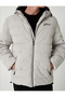 Zippered Pocket Detailed Slogan Printed Hooded Puffer Jacket - 5