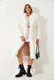 Women's Ecru Long Fur Lined Coat 2614 60261064 - 3