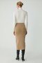 Melında Women's Knitted Beige Pencil Skirt with Drape Detail that Fits the Body Completely - 5