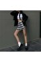 New Black and White Plaid Belted Mini Skirt with Shorts