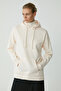 Carly Women's Fleece Inside Soft Hooded Kangaroo Pocket Oversize Fit Ecru Sweatshirt