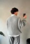 Minimal Embroidered Crew Neck Sweater Gray - 2