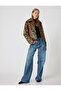 Faux Fur Jacket with Leopard Pattern, Zipper Pockets, Classic Collar - 2