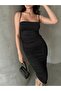 Square Neck Draped Thin Strap Dress - 6