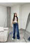 Women's Blue Pale Effect Lycra High Waist Wide Leg Loose, Sail Palazzo Jeans - 8