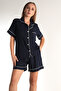 Navy Blue Short Sleeve Women's Shorts Pajama Suit - 7