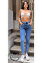 Pleated Mom Lycra Jeans Blue