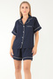 Navy Blue Short Sleeve Women's Shorts Pajama Suit - 2