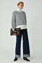Sahra Women's Cotton Fleece Lined Soft Oversized Round Neck Navy Blue / Ecru Sweatshirt - 4