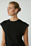 Lorı Women's 100% Cotton Zero Sleeve Round Neck Standard Size Knitted Black T-Shirt - 3