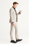 Men's Beige Wool Slim Fit Slim Fit Mono Collar Print Vest Suit - 4
