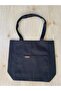Black Raw Fabric Tote Tote Shoulder Bag with Pocket Detail - 4