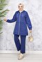 Chain Detailed Scuba Suit Indigo 4566 - 4