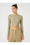 Long Sleeve T-Shirt Crop Crew Neck Metal Accessories - 3