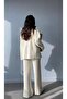 Women's Ribbed Collar Zippered Leg Slits Side Zipper Knitwear Suit Ecru - 4