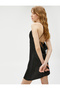 Flat Collar Plain Black Short Women's Dress 3sal80010ıw