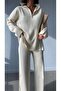 Women's Ribbed Collar Zippered Leg Slits Side Zipper Knitwear Suit Ecru - 2