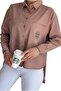 Women's Beige Stone Eye Patterned Cotton Shirt with Evil Eye Detail and Pockets