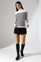 Half Turtleneck Striped Knitwear Sweater – Long & Fitted, 100% Viscose, Ecru-Black - 3