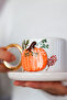 Pumpkin Patterned Gold Detailed Handmade 170ml Double Turkish Coffee Cup and Saucer