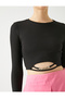 Long Sleeve T-Shirt Crop Crew Neck Metal Accessories - 5