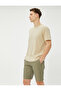 Linen Blend Bermuda Shorts with Button Pocket Detail