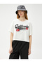Crop T-Shirt Printed Crew Neck Short Sleeve Cotton - 3