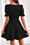 Women's Mini Short Balloon Sleeve Crepe Dress - 5