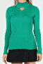 Green Women's Half Turtleneck Lycra Knitwear Blouse with Front Window - 5