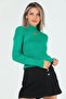 Green Women's Half Turtleneck Lycra Knitwear Blouse with Front Window