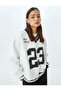 V-Neck Ribbed College Printed Raised Oversize Sweatshirt