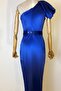 G0479 Single Shoulder Belted Satin Evening Dress Blue - 3