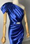 G0479 Single Shoulder Belted Satin Evening Dress Blue - 4