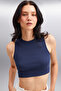 Tızıana Women's Organic Cotton Corded Stretchy Fabric Crop Navy Blue Blouse - 4