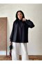 Black Throat Gathered Long Sleeve Crepe Blouse - 2