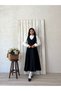 Long Black V-Collar Gilet Dress-White Drawstring Blouse Suit (Gilet-Bluz) - 5