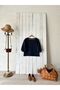 Navy Blue Crepe Crew Neck Balloon Sleeve Blouse - 2