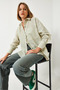 Women's Beige Green Striped Single Pocket Oversize Shirt 60111044 - 2