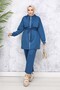 Collar Detailed Scuba Double Suit Petrol 4596 - 5