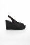 Women's Black Wedge Heeled Classic Style Sandals - 3