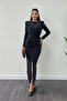 Jersey Sequined Fabric Drawstring Detail Pencil Dress - Silver
