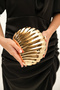 Women's Gold Metal Oyster Model Chain Detailed Evening Dress Evening Bag