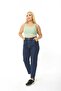 Mom Fit Jeans Plus Size Dark Blue High Waist Pleated Stretchy Pants