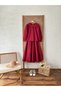 Burgundy Small Collar Poplin Blouse and Gathered Flared Skirt Set (Bluz-Skirt) - 3