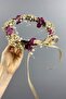 Burgundy Hydrangea and Shocked Cipso Dried Flower Bridal Crown with Pearls - 7