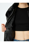 Plush Detailed Leather Look Puffer Jacket with Zippered Pockets - 5